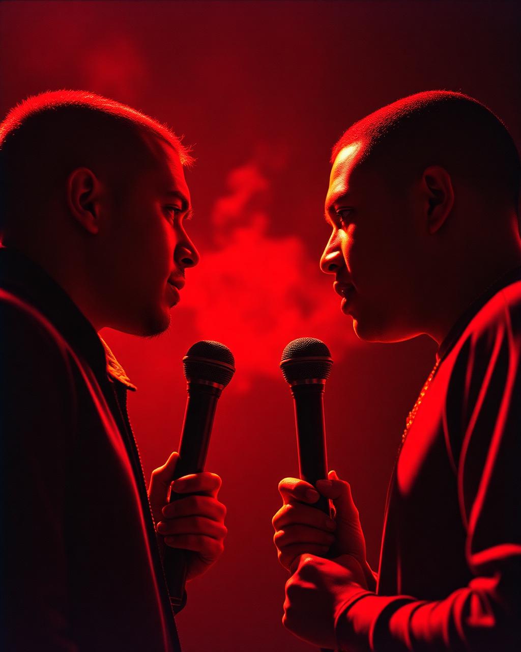 Dois MCs se encarando antes da batalha